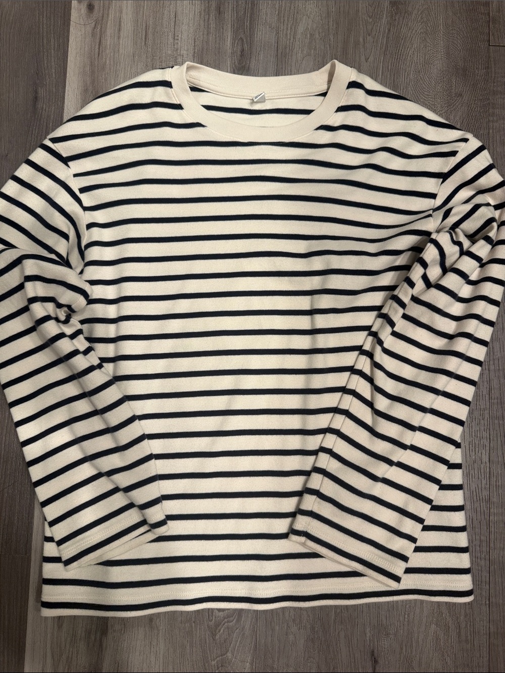 Uniqlo Cream Crewneck Sweater with Black Stripes